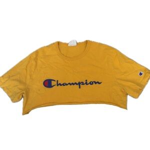 champion mustard and blue cropped tee